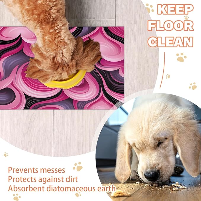Love Dog Food Mat for Floors Absorbent, Quick Dry Water Dispenser Mat for Food, Water, Pet Supplies 16" x 24", Heart