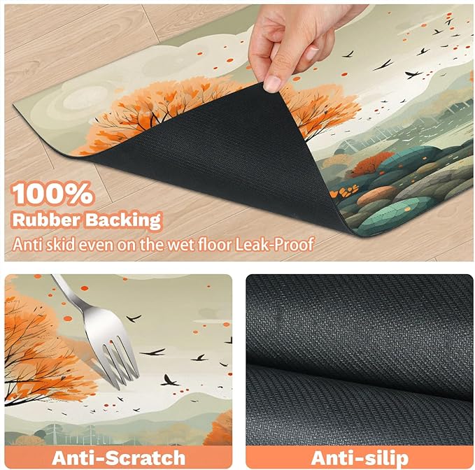 Fall Forest Dog Food Mat for Floors Absorbent, Quick Dry Water Dispenser Mat for Food, Water, Pet Supplies 16" x 24", Nature Tree Plant