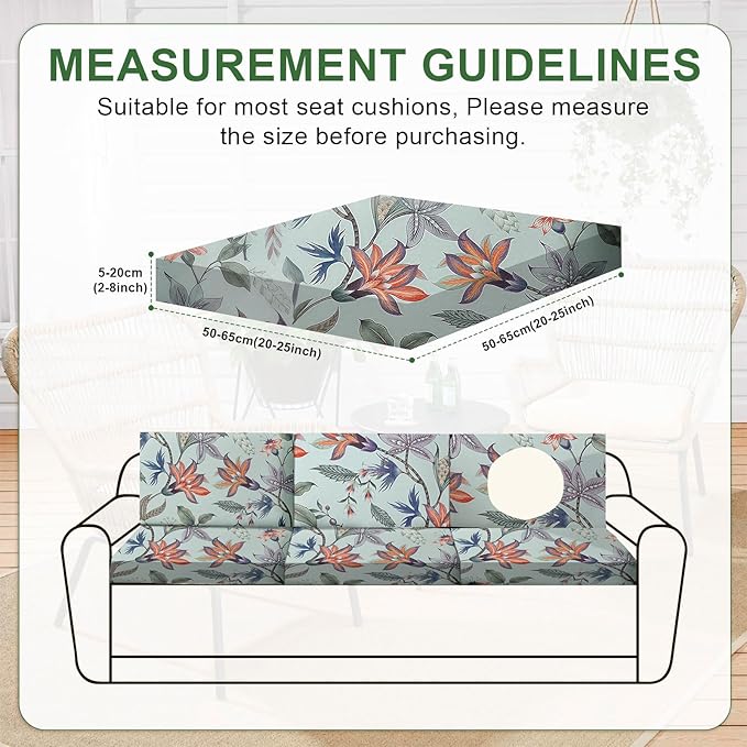 HANDONTIME 8Pcs Outdoor Patio Cushion Covers Boho Floral Stretch Couch Cushion Cover Chic Patio Couch Slipcover for Outdoor/Indoor Washable Non-Slip Furniture Protector for Pet (Blue, Cover Only)