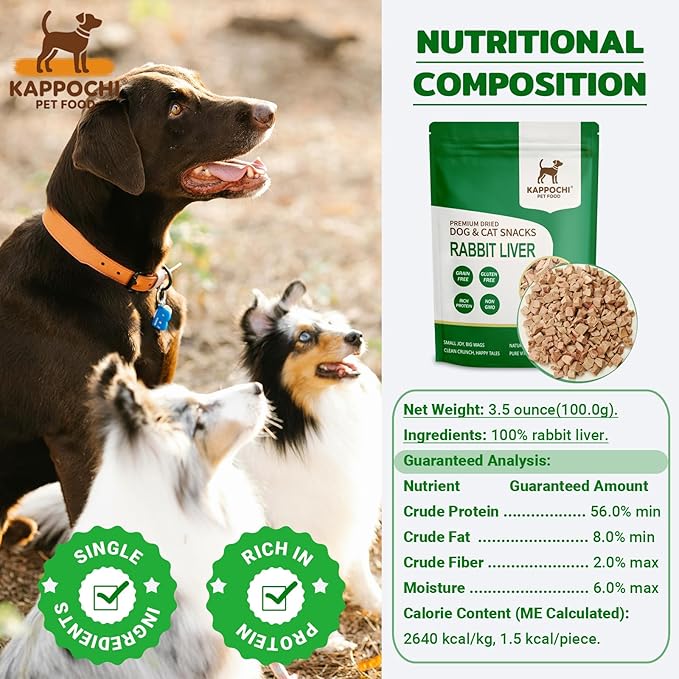 Freeze Dried Rabbit Liver Dog Treats, Single Ingredient Pet Treats, 3.5oz(100.0g), High Protein, Grain Free Snacks