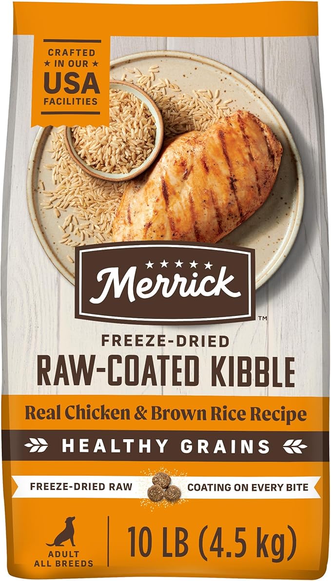 Merrick Healthy Grains Freeze Dried Raw Coated Kibble, Natural High Protein Dog Food, Chicken and Brown Rice - 10.0 lb. Bag