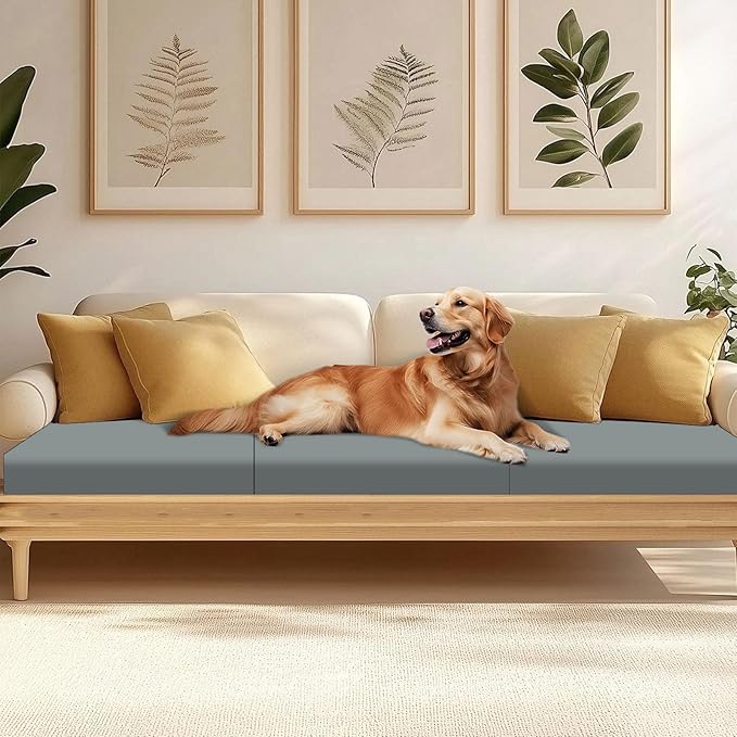 HANDONTIME 8Pcs Patio Cushion Covers Stretch Outdoor Couch Cover Replacement Cushions for Outdoor Furniture Waterproof Patio Furniture Cover for Pets Sofa Covers Washable (Grey,Cover Only)