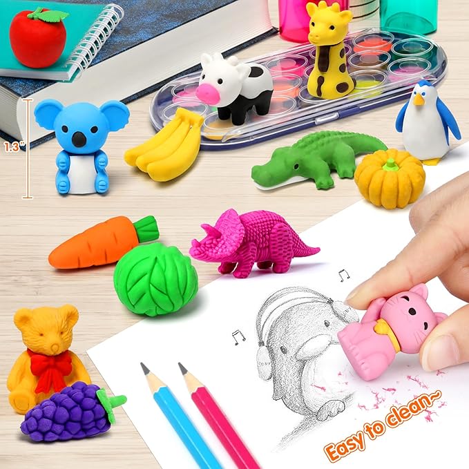 40 Pack Animal Erasers for Kids Bulk Desk Pets Classroom Prizes Treasure Box Toys for Classroom Supplies, 3D Puzzle Mini Erasers Pencil Eraser Back to School Supplies for Kids Party Favors (Random)