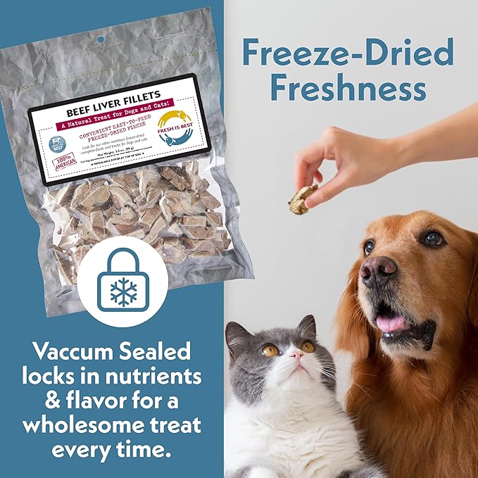 Fresh Is Best Freeze Dried Dog Treats – Raw Freeze Dried Dog Food for Cats & Canines – Training Treat in Resealable Zipper Bag – High-Protein Beef Liver Fillets – Made in The USA