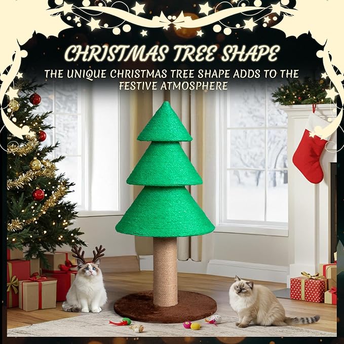 Outvita 31.5in Christmas Tree Cat Scratcher, Cat Scratching Post for Indoor Cats, Large Sisal Cat Scratching Tree Cat Scratch Tower, Green