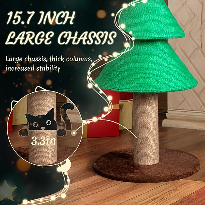 Outvita 31.5in Christmas Tree Cat Scratcher, Cat Scratching Post for Indoor Cats, Large Sisal Cat Scratching Tree Cat Scratch Tower, Green