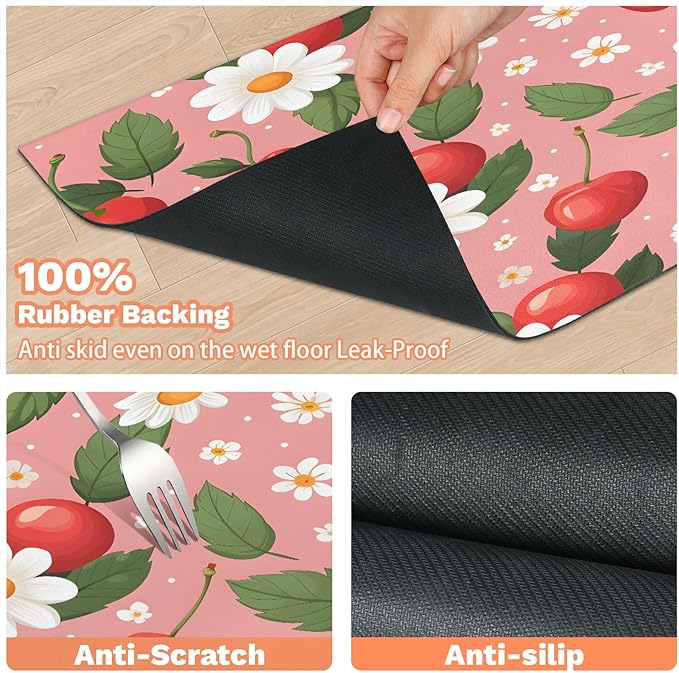 Red Cherry Dog Food Mat for Floors Absorbent Dog Bowl Mat for Food and Water Dispenser Quick Dry Cat Food Placemat Pet Supplies 16" x 24", Daisy Flowers