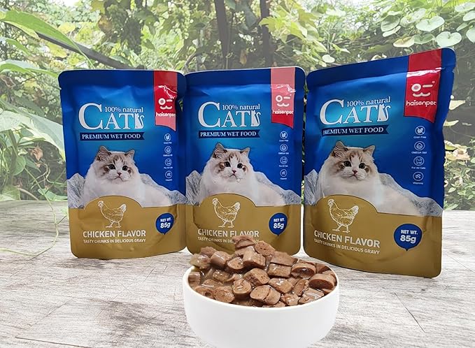 Cats Premium Wet Food 85g Pouch — Moist, Soft Cat Food Mixer, Topper and Rotational Meal (3-Pack, Chicken)