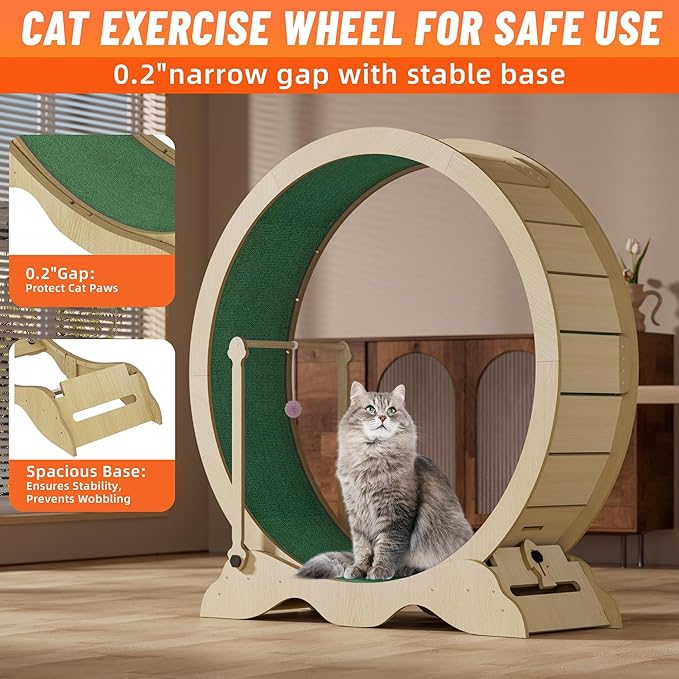 Exercise Wheel for Indoor Cats, 48" Large Cat Running Wheel with Super Wide 15" Tread, Quiet Spinner Hamster Wheel, Supports Up to 45Lbs