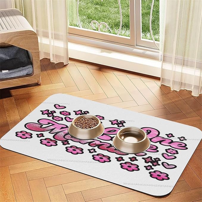 Dog Food Mat Happy Mother's Day Floral Gift for Mom Jx Absorbent Water Bowl Mats Cat Pet Feeding Placemats 24x16In