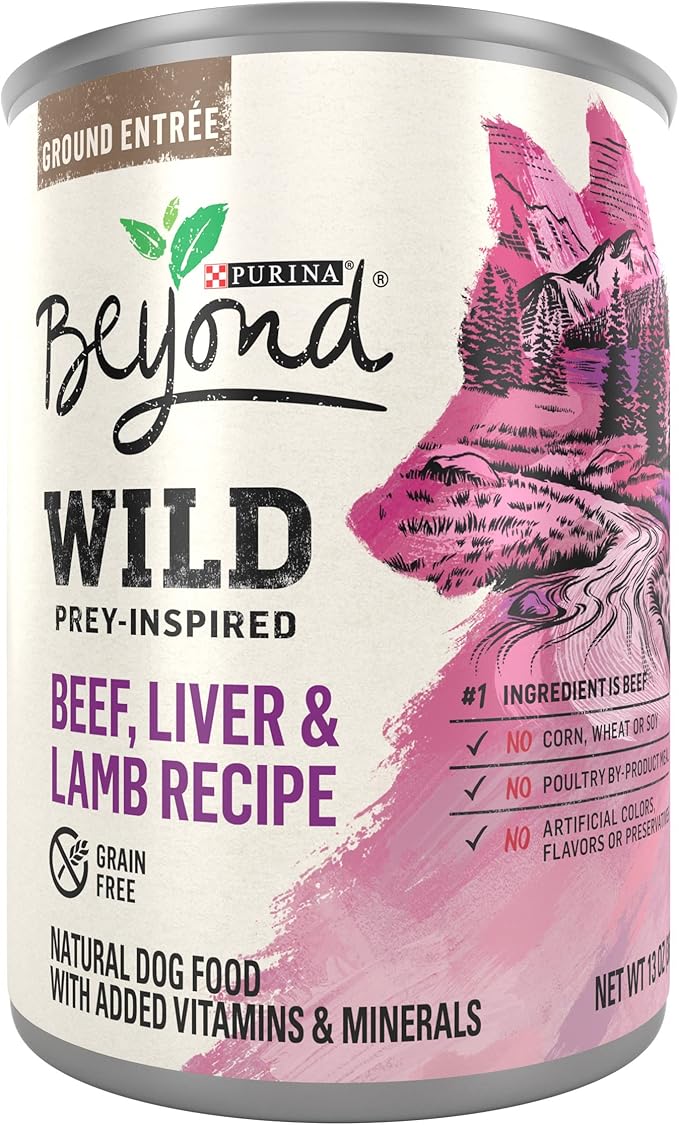 Purina Beyond High Protein, Grain Free, Natural Pate Wet Dog Food, WILD Beef, Liver & Lamb Recipe - (12) 13 oz. Cans