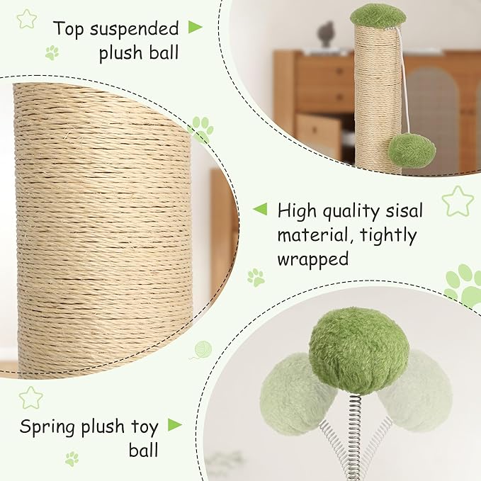 22 Inch Cat Scratching Post Cat Scratcher, Natural Sisal Rope Scratch Post Trees with Hanging Ball for Indoor Kittens
