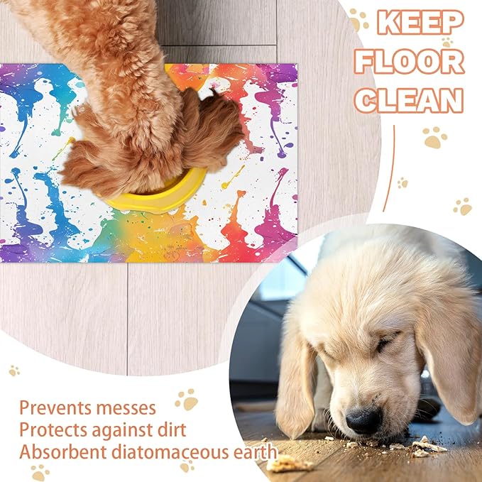 Colorful Graffiti Dog Food Mat for Floors Absorbent Dog Bowl Mat for Food and Water Dispenser Quick Dry Cat Food Placemat Pet Supplies 12" x 20", Cool Graffiti