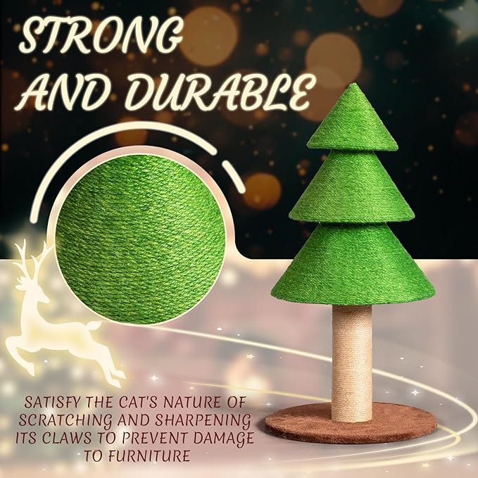Outvita 31.5in Christmas Tree Cat Scratcher, Cat Scratching Post for Indoor Cats, Large Sisal Cat Scratching Tree Cat Scratch Tower, Grass Green