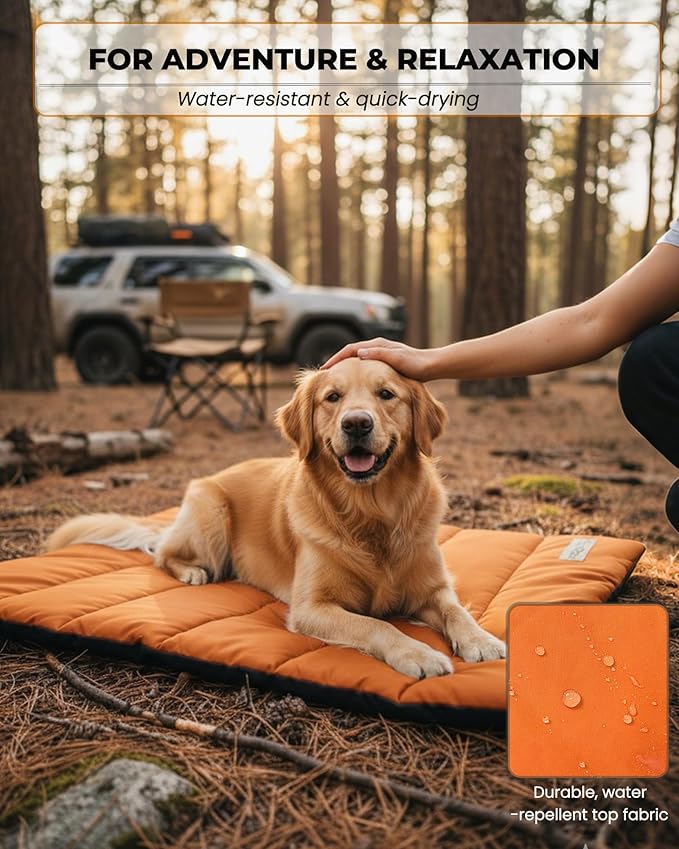 RovePad Trail Dog Bed Mat 43"x27" – Waterproof Non Slip Outdoor Travel Mat for Camping & Car – Silent Peachskin Roll-Up Pad for Medium & Large Dogs, Machine Washable