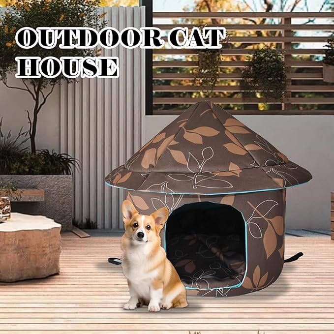 Stray Cats Shelter - Weatherproof Foldable Cat House, Insulated, Waterproof, Thicken Cats Tent Beds, Indoor/Outdoor Cat Dog Houses for Kitten Puppy (Brown)