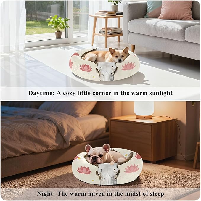 Pet Dog Bed Warm & Soft fluffier Calming Bed for Small Size Pets Supplies Desert Cow Design