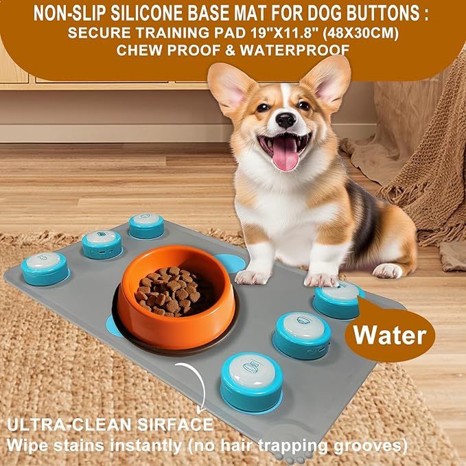 Dog Buttons for Communication – 6 Pack Rechargeable Dog Talking Buttons Starter Kit with Non-Slip Mat, High-Sensitivity & 24s Voice Recording 49 Stickers Pet Training Buttons for Dogs & Cats