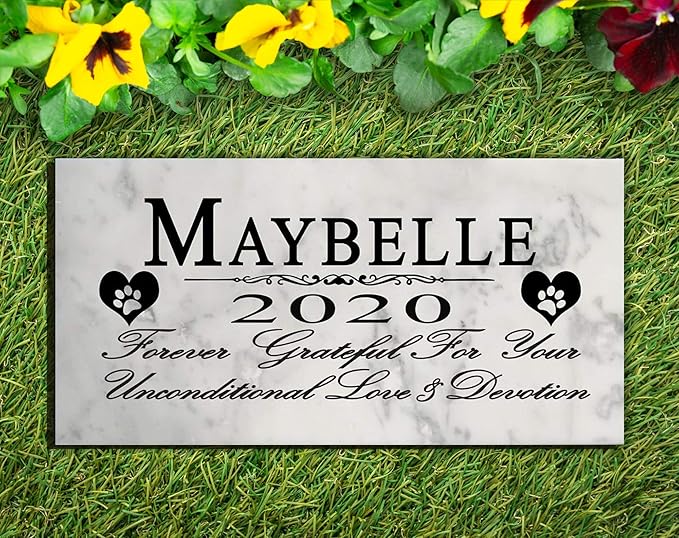 Broad Bay Dog Pet Memorial Gift Stone Solid Marble Personalized Pet Plaque Garden Marker Indoor or Outdoor Grave Headstone 12" x 6" (Forever Grateful)