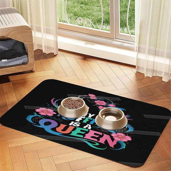 Pet Feeding Mat Colour Happy Mother's Day Floral Gift Mom Be Dog Food Mat for Food Water No Stains Quick Dry Dispenser Cat Bowl Mats for Messy Drinkers 18X12In