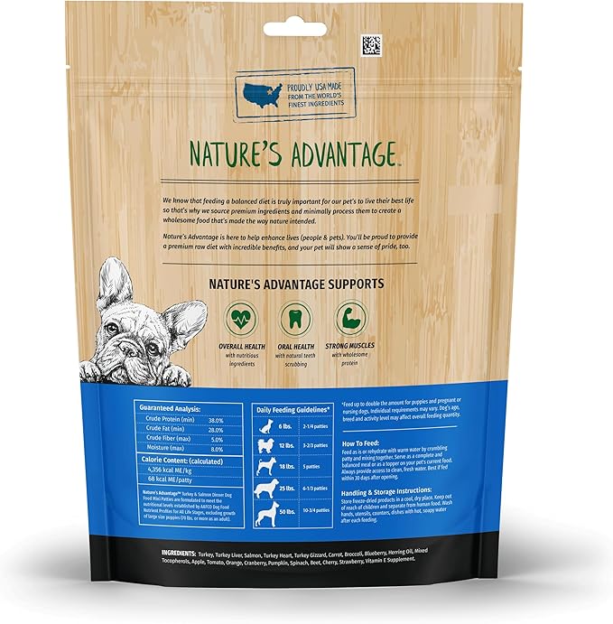 Nature's Advantage Freeze-Dried Raw Turkey & Salmon Dinner Dog Food Mini Patties, 14 oz | Grain Free, High Protein Nutrition