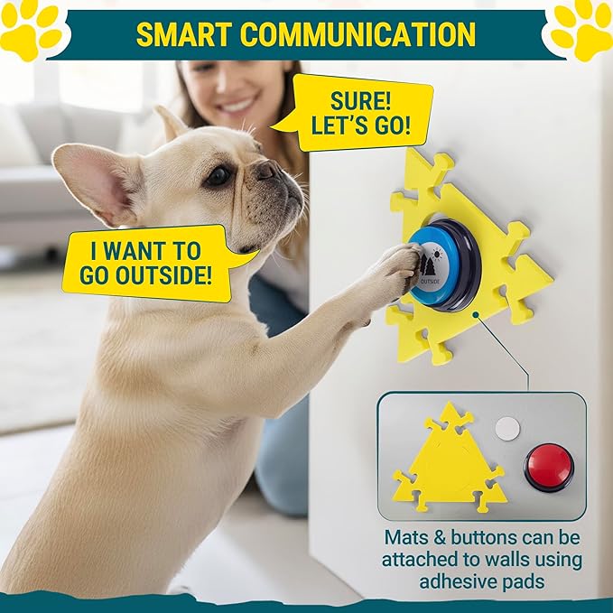 Dog Buttons for Communication with Mat (6 Pieces) - 6 Recordable Dog Talking Buttons - Teach Your Dog to Talk - Smart Dog Training Starter Set - Ideal Gift for Your Lovely Dog