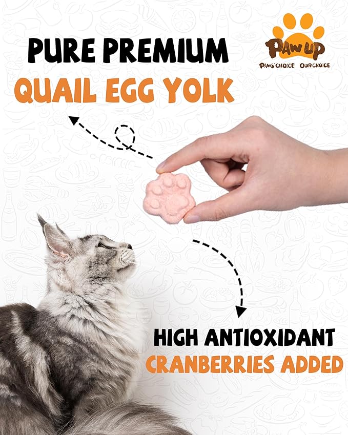 PAWUP Freeze Dried Cat & Dog Treats, Natural Quail Egg Yolk, Rich in Antioxidants Cranberry Added, High-Protein Pet Snacks for Coat & Urinary Health, 3.5 oz