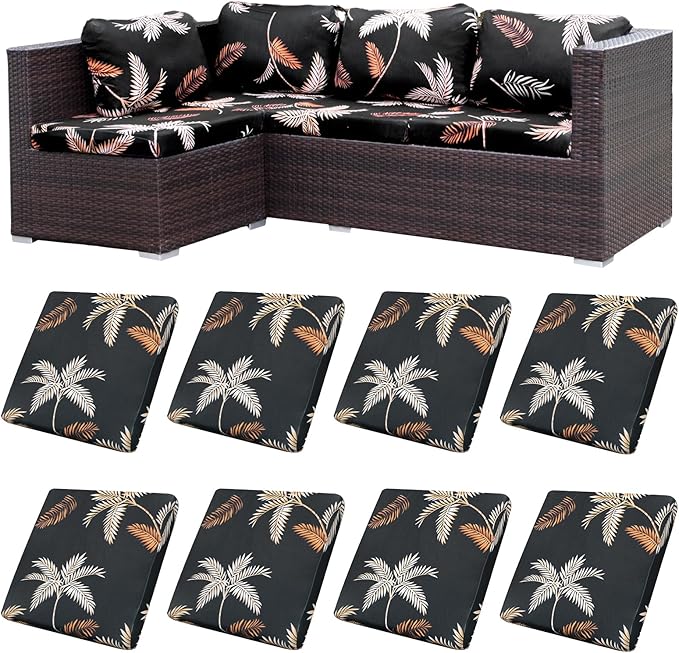 HANDONTIME Palm Tree Outdoor Cushion Covers 8pcs Black Couch Cushion Covers Replacement Patio Couch Cover Sofa Cover Indoor Patio Cushion for Outdoor Furniture Washable, Cover Only
