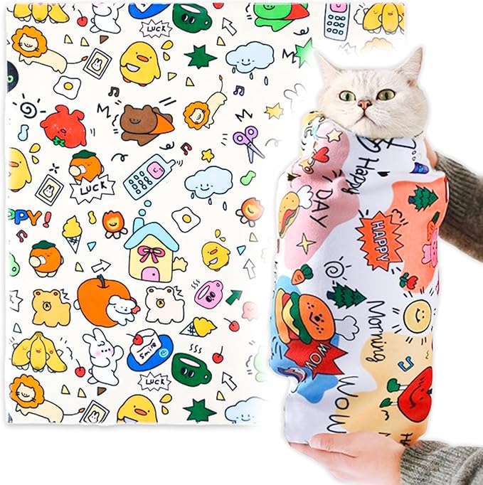 Cat Wrap for Cutting Nails Self-Adhesive Cat Grooming Wrap Cat Nail Clipper Hammock Soft Cat Restraint Bag for Nail Clipping Cat Grooming Supplies (L 17.5 in)
