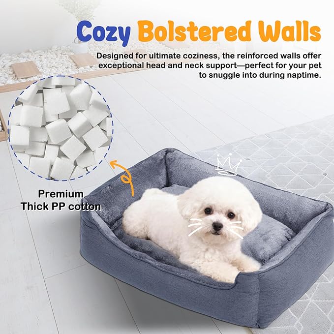 Makigued Rectangle Dog Bed for Medium Size Dog with Removable Washable Cover Pet Bed with Bolster Sides Non-Slip Bottom Pet Sofa Waterproof Lining Durable Pet Cuddler, Dark Grey, 25x 20x 6.7 in