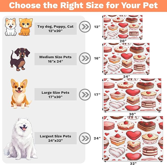 Dessert Theme Dog Food Mat for Floors Absorbent Dog Bowl Mat for Food and Water Dispenser Quick Dry Cat Food Placemat Pet Supplies 17" x 30", Valentine's Day Cake