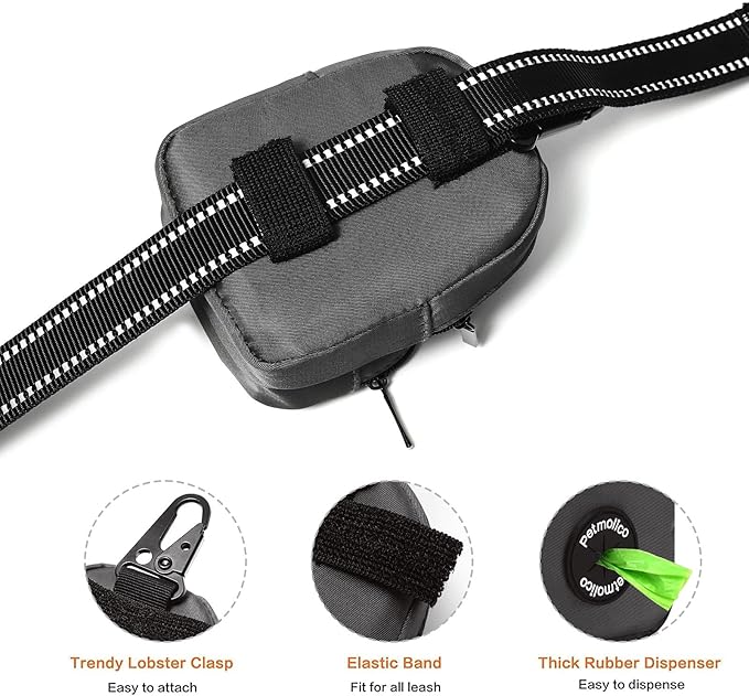 Petmolico Dog Poop Bag Holder Treat Pouch for Dog Leash, Dog Waste Bag Dispenser Treats Storage Holder Training Pouch with Clip, Deep Gray