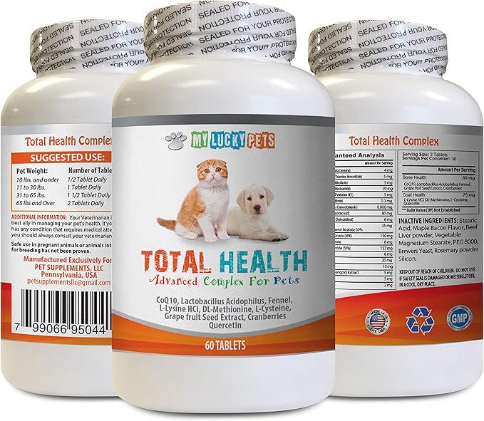 cat Bladder Support - Pets Total Health Complex - Dogs and Cats - Best Hair Skin Eye Teeth Nail Urinary Support - Cranberry Extract for Cats - 1 Bottle (60 Tablets)
