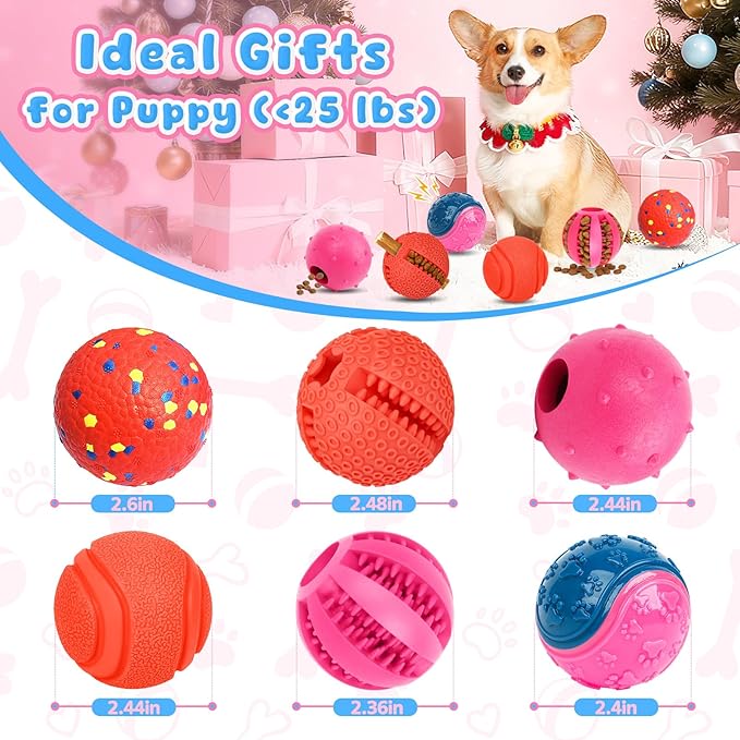 Dog Balls 6 Pack, Puppy Toys for Small & Medium Dogs, Interactive Dog Fetch Ball, Squeaky Chew Toys for Teeth/Slow Feeder/IQ Training/Playing, Dog Toys to Keep Them Busy (Pink)
