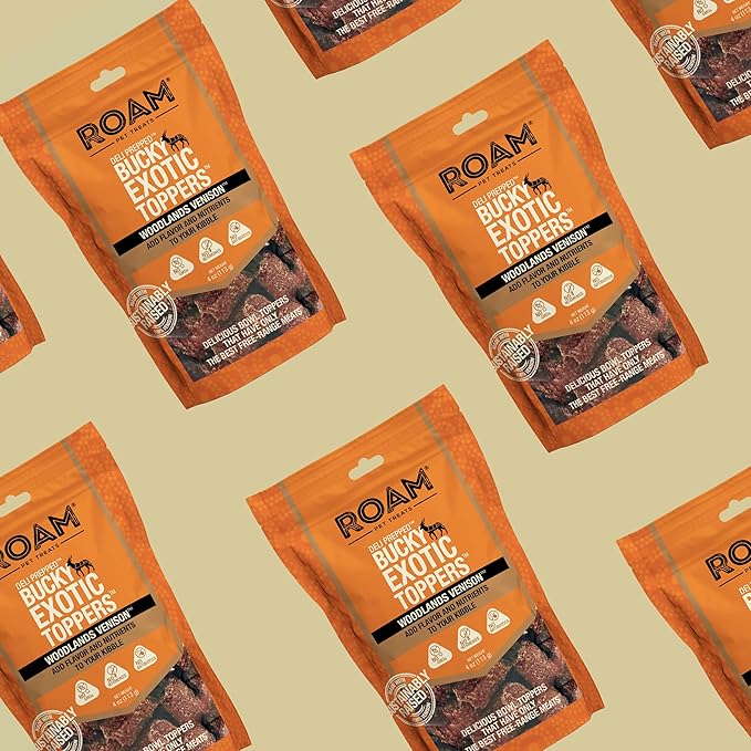 ROAM Pet Treats Bucky Exotic Dog Topper, Venison Dog Treats - Single Protein, Sustainably Raised Venison Meat Dog Food Topper - Non-GMO, 4 Ounce