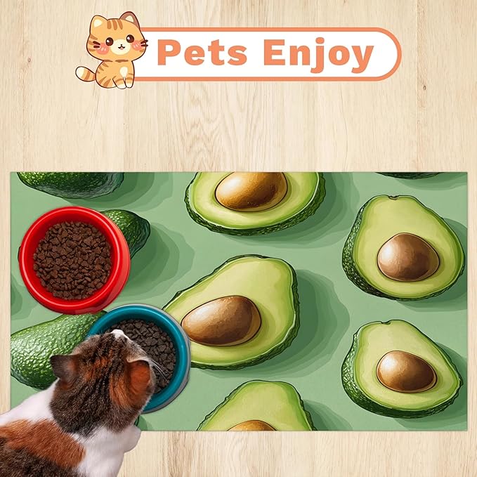 Cute Avocado Dog Food Mat for Floors Absorbent Dog Bowl Mat for Food and Water Dispenser Quick Dry Cat Food Placemat Pet Supplies 24" x 32", Green Fruit