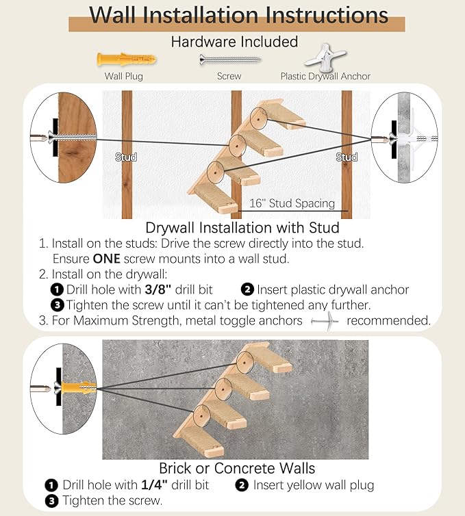 Cat Climbing Shelves Four Stair Shelf Wall Mounted Reversible Left & Right Direction, Cat Stairway Shelf for Climbing with Sisal Rope Ladder Wall Pets Furniture