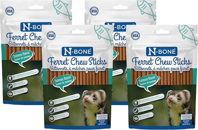 N-Bone Ferret Chew Sticks Salmon Flavor, 1.87-oz Bag (Pack of 4)