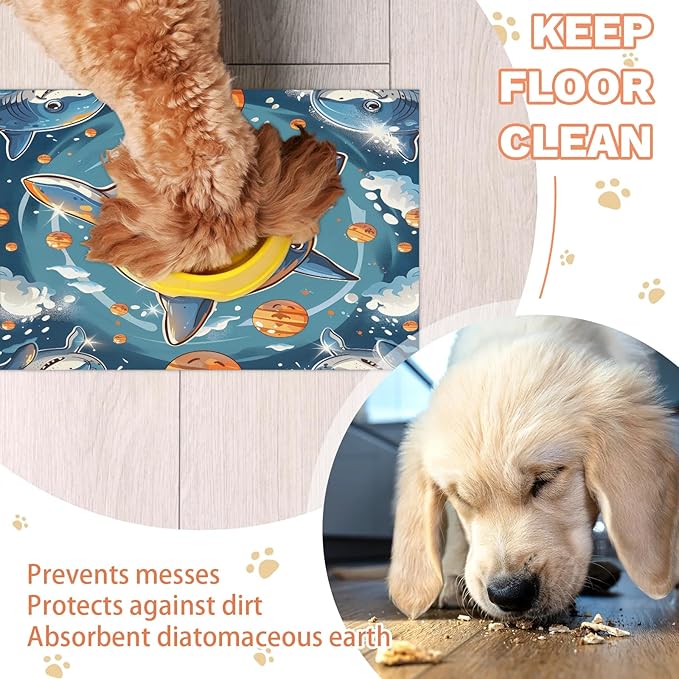 Cute Sharks Dog Food Mat for Floors Absorbent Dog Bowl Mat for Food and Water Dispenser Quick Dry Cat Food Placemat Pet Supplies 12" x 20", Funny Animal