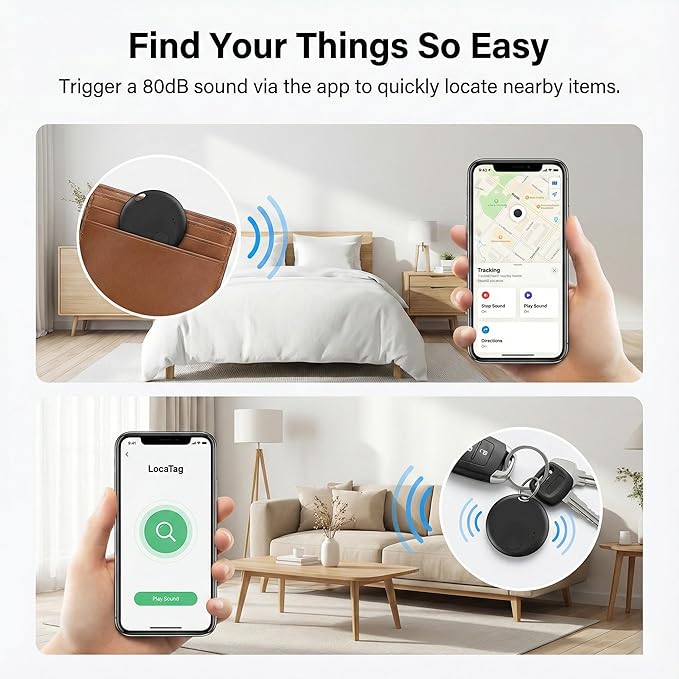 Air Tracker Tags-1 Pack, Bluetooth Tracker with Sound, Compatible with Google’s Find Hub (Android) and Apple Find My (iOS), for Keys, Wallets, Luggage, Pets, No Subscription (Black)