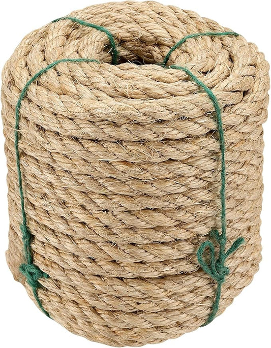 1/2 Inch Sisal Rope, 100 Feet Twisted Sisal Rope for Repairing, Recovering Cat Scratching Post, Bundling, Decoration, Wall hangings, tie Downs
