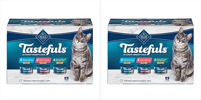 Blue Buffalo Tastefuls Natural Pate Wet Cat Food Variety Pack,Salmon,Chicken,Ocean Fish & Tuna Entrées 3-oz Cans (- 4 of Each Flavor),(Pack of 24)