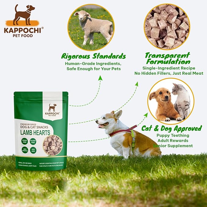 Freeze-Dried Raw Lamb Heart Dog Treats, 1.76oz(50.0g), 100% Single Ingredient, High Protein Training Treats, No Additives, Grain Free, Gluten Free