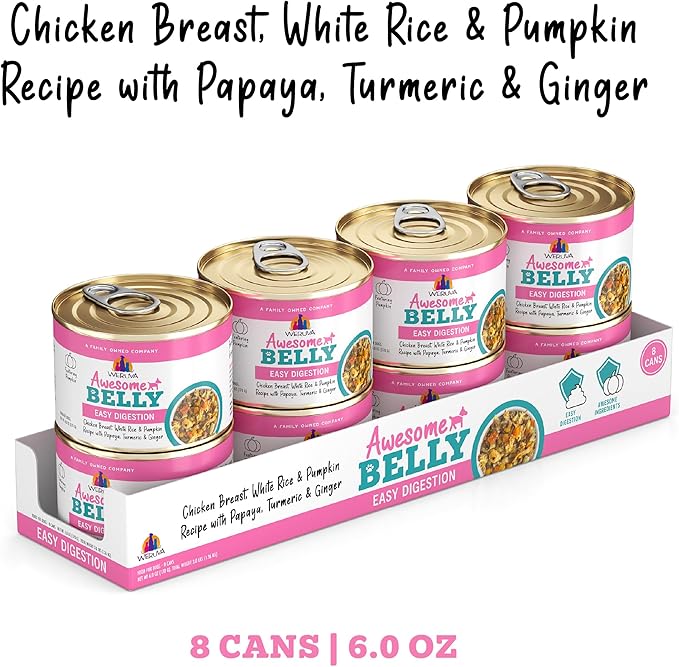 Weruva Awesome Belly Wet Dog Food, Chicken, White Rice & Pumpkin with Papaya, 6oz Can (Pack of 8)