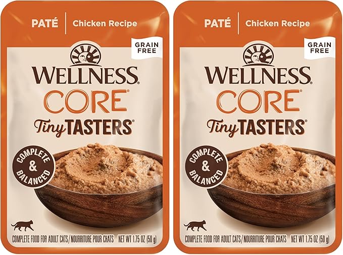 Wellness CORE Tiny Tasters Pate Adult Wet Cat Food, Natural, Protein-Rich, Grain Free, 1.75 Ounce Pouch (Chicken),(Pack of 24)