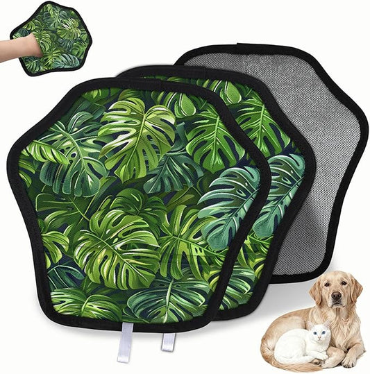 Reusable Pet Hair Removal Glove Lush Palm Leaves Magic Brush for Cat & Dog Hair Remover for Car, Sofa, Bedding, Clothes - 9x9 Mitt Washable