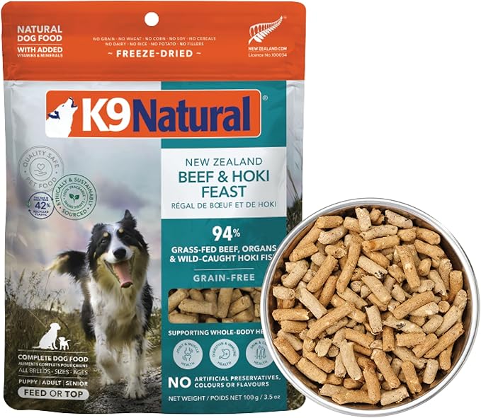 K9 Natural - Grain Free Freeze Dried Dog Food Topper - Hoki & Beef, 3.5oz