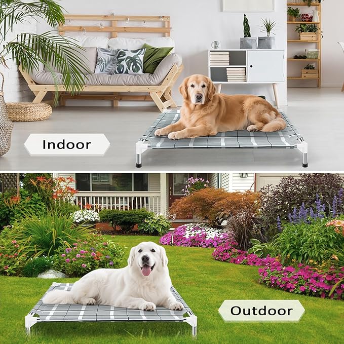 Elevated Raised Outdoor Dog Bed - Cooling Lifted Outside Dogs Cot Bed with Non-Slip Feet Dog Hammock Bed with Stainless Steel Frame Portable Puppy Pet Bed for Indoor & Outdoor