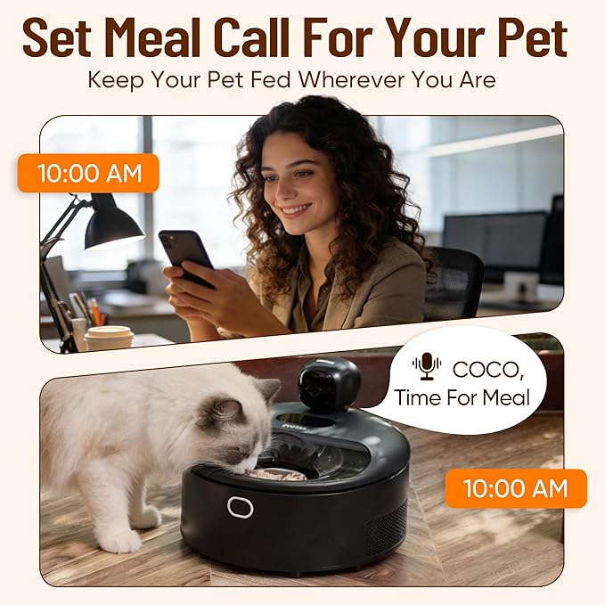 Wet Food Automatic Cat Feeder with Camera, Semiconductor Cooling & Heating with Stainless Steel Bowl, APP Control with Camera & Meal Call, 5 Fresh Meals Pet Food Dispenser (White)