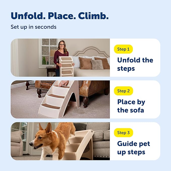 PetSafe CozyUp Folding Dog Stairs, Portable Indoor/Outdoor Pet Steps for Bed, Couch & Car, Grey, 25 Inch